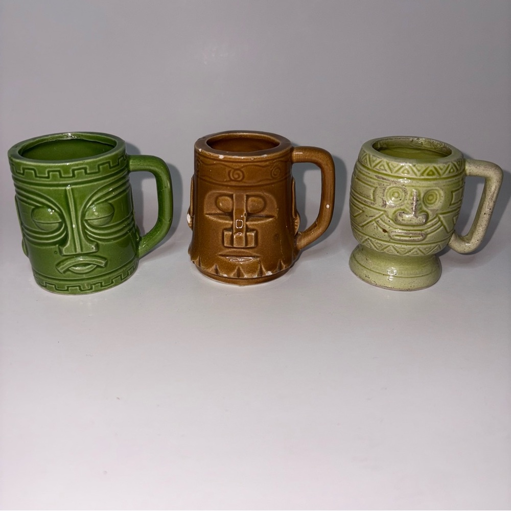 Vintage Tiki Mug Shot Glasses Made in Japan w/ Handles Bar Ware Beach Decor